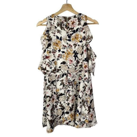 Umgee White Floral Short Ruffle Sleeve Cold Shoulder Shift Dress S - Picture 2 of 4